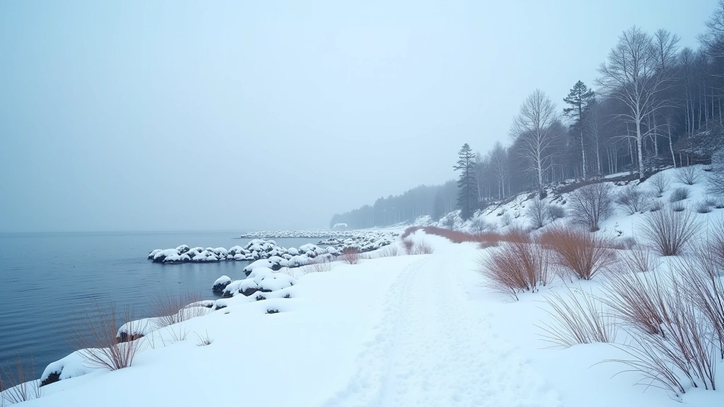 Talvine Pakri pank lume ja jääga, külm ja riskantne matkarada
